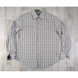 Robert Graham Shirt Mens Large Geometric Stripes Flip Cuff Button Up
